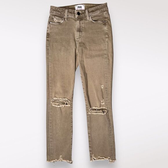 Paige Hoxton Slim Crop Jeans Sage Green Distressed Raw Hem Size 24 - Picture 2 of 10